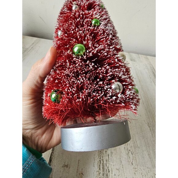 midwest Cannon falls mercury bottle brush ornament mini tree Xmas red flocked de - Picture 6 of 7